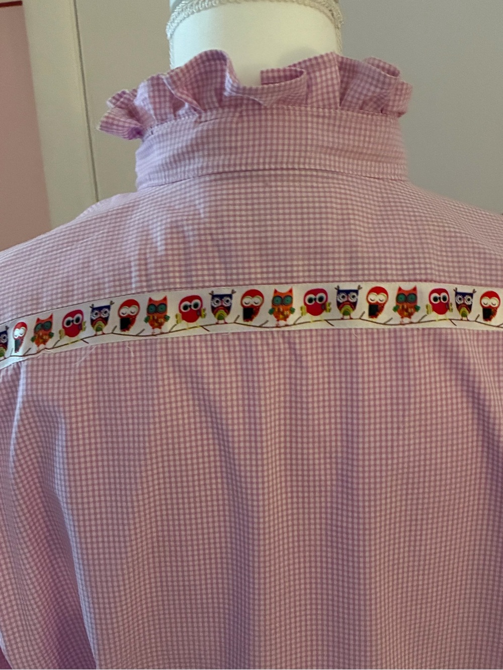 Up cycled embellished ruffled collar shirt